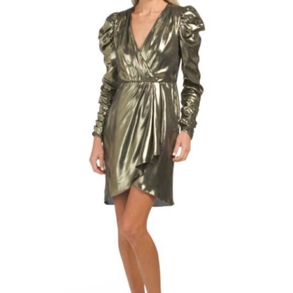ML Monique Lhuillier Metallic Gold Cocktail Dress - Picture 1 of 7